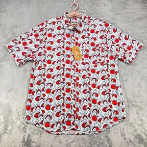 RSVLTS Sharky Shark Shirt Men's XXL Gray Red All Over Print The Roosevelts Dare